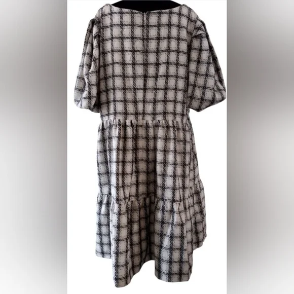 English Factory 2XL Cottage Plaid Gingham Tweed Puff Sleeve New - Picture 4 of 8